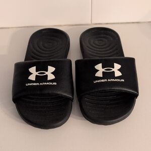 Under Armour Black Slide Sandals with White Logo